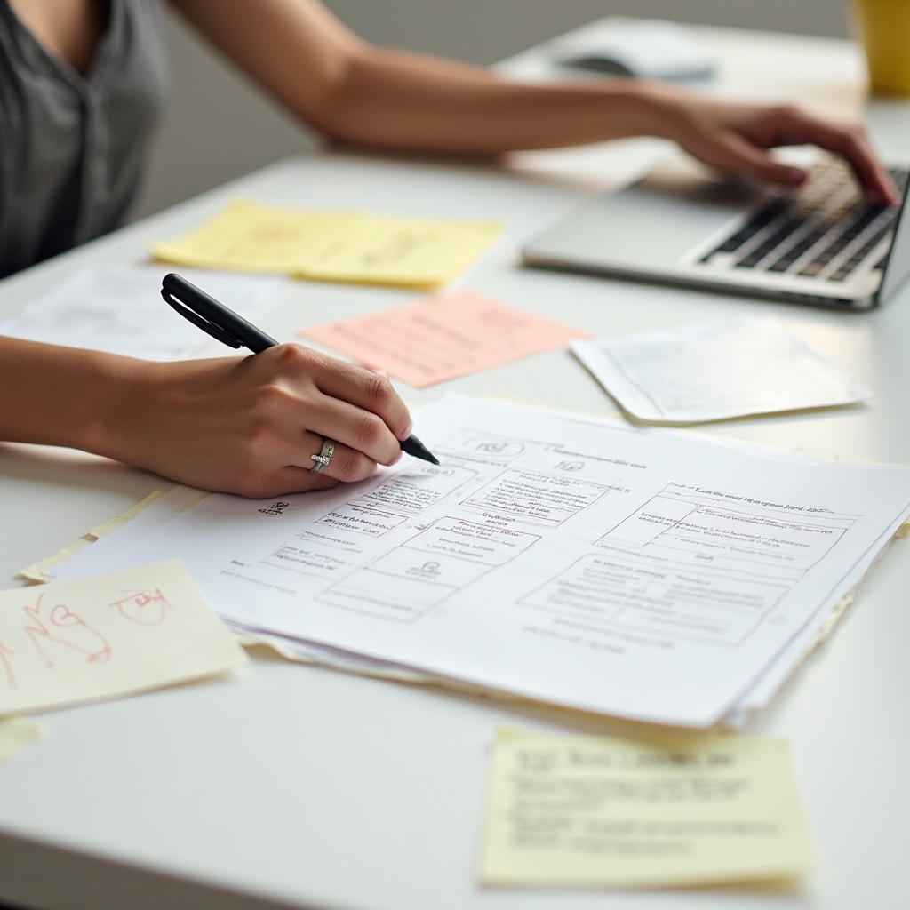 Appunti dettagliati su carta durante una sessione di coaching professionale