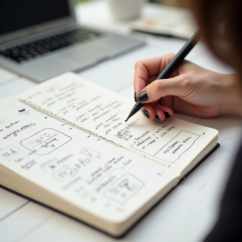 Sessione di coaching con quaderno e appunti su tavolo luminoso